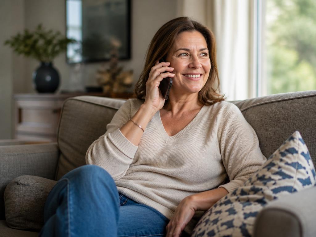 Smiling woman on a phone call